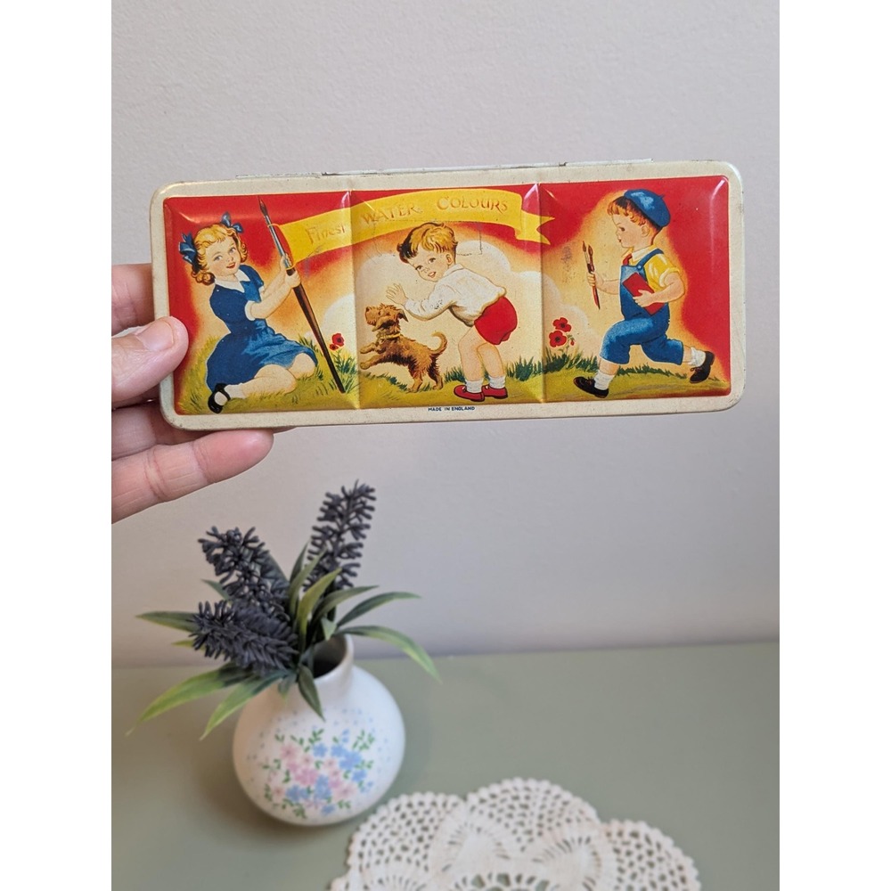 Vintage Empty Watercolour Paint Tin Made in England Children's Art Paint Box